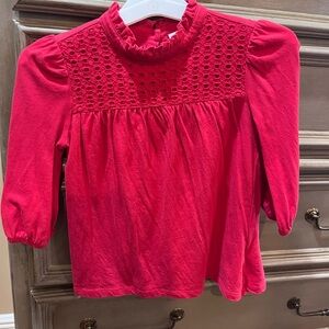 Red Girls Top with Eyelet Detail Gap s 6/7 VGUC 3/4 sleeves